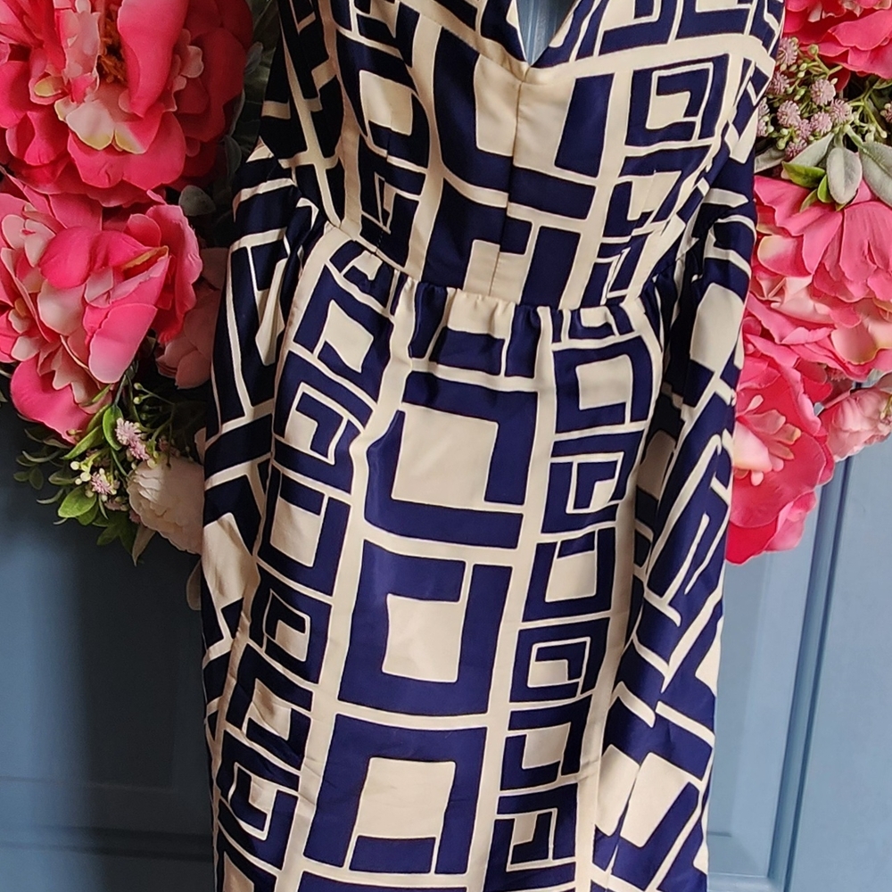 Alice & Trixie Navy and Cream Strapless Dress